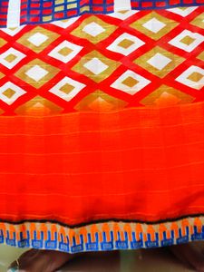 Radiant Deep Orange Saree &amp; Blouse Combo