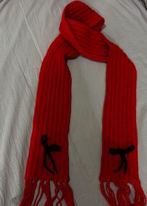 Red Knitted Scarf with Cute Design
