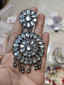 Exquisite Oxidized Floral Jhumka Earrings