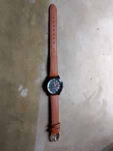Classic Black Dial Watch with Brown Strap