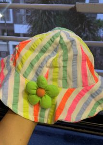 Colorful Striped Baby Hat with Flower Accent
