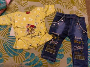 New Cute Yellow Top and Denim Shorts Set