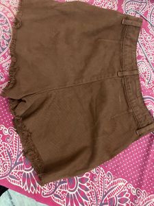 Brown Pleated Mini Skirt