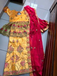 Yellow & Pink Embroidered Lehenga Choli