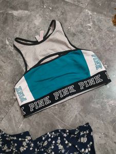 Floral Tank Top &amp; Pink Sports Bra Set