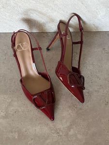 Red Patent V Slingback Heels