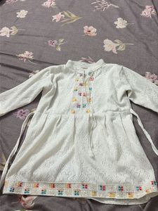 White Kurta with Embroidered Neckline