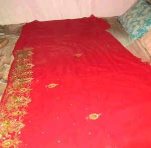 Red Embroidered saree