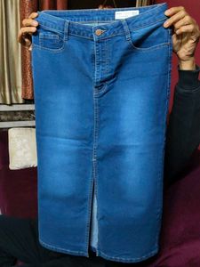 Denim Midi Skirt with Slit