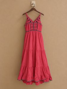 Coral Pink Embroidered Boho Maxi Dress