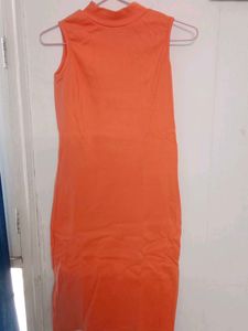 Sleeveless Orange Mock Neck Dress