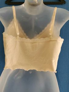 H&amp;M Cream Ribbed Lace Trim Camisole Top