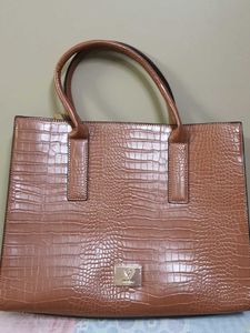 Allen Solly Brown Croc Embossed Tote Bag