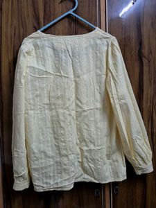 Light Yellow V-Neck Button-Up Blouse