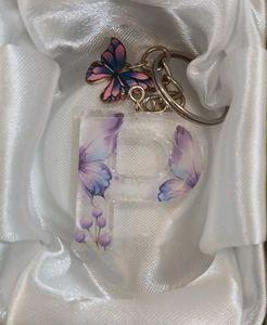 Resin Letter C Keychain with Seashells