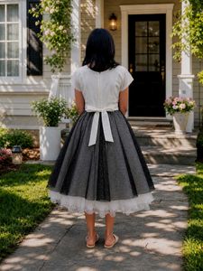 Girls White &amp; Black Party Dress