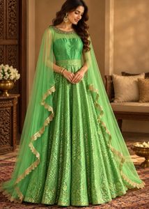 Brand new Stunning Green Cape Ethnic Gown