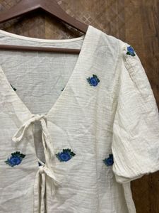 Cream Embroidered Tie-Front Top(Brand new )