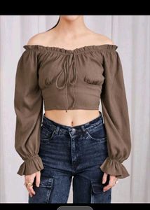 Chic Brown Puff Sleeve Top &amp; Skirt Set
