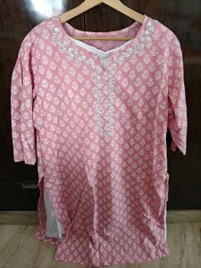 Stylish Pink Printed Kurta with Mirror Work