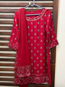 Vibrant Red Kurti with Floral Print