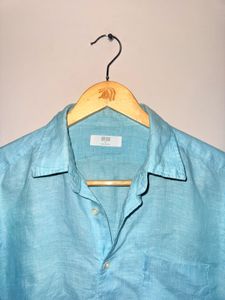 Uniqlo 100% Linen Ocean Blue Shirt