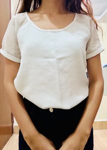 White Mesh Sleeves Top 🤍