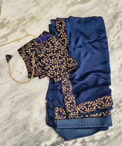 Elegant Navy Blue Saree with Gold Embroidery