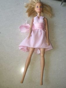 Vintage Barbie Doll with Pink Striped Dress