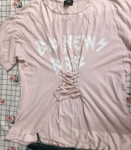 Bardot Cute Pink Lace-Up Graphic Tee
