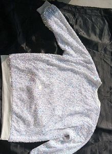 Party Wear White Sequence Sweater
