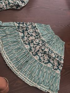Green Floral Kurta Set with Skirt