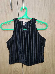 Black Striped Velvet crop top