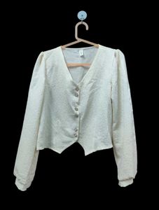 Elegant Cream Textured Cropped Jacket
