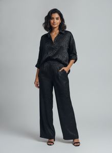 Chic Black Leopard Print Button-Up Co-ord