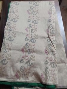 Elegant Beige Saree with Floral Border