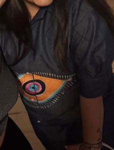 Unique Denim Dress with Eye Motif
