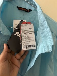 Light Blue Cropped Button-Up Shirt