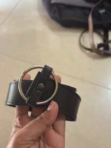 Stylish Black Belt with Silver Ring
