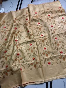 Elegant Gold Saree with Maroon Blouse