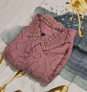 Stylish Pink Embroidered Button-Up Top