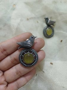 Bird Design Brass Silverlookalike Earrings