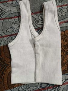 White Ribbed Cropped Tank Top