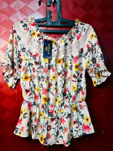Cute Floral Print Peplum Top