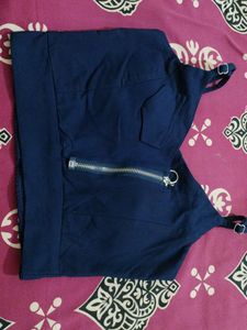 Navy Blue Zip-Up Crop Top