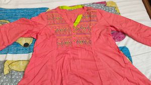 Pink Kurta with Embroidered Yoke