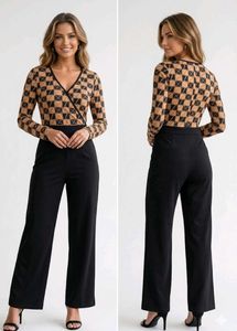 Stylish Geometric Print Top & Black Pants