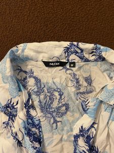 Dragon Print Button-Up Crop