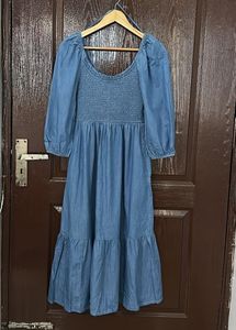 GAP Denim Smocked Midi Dress