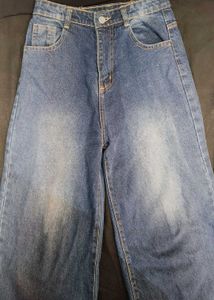 Wide Leg Washed Blue Jeans - Stylish Denim